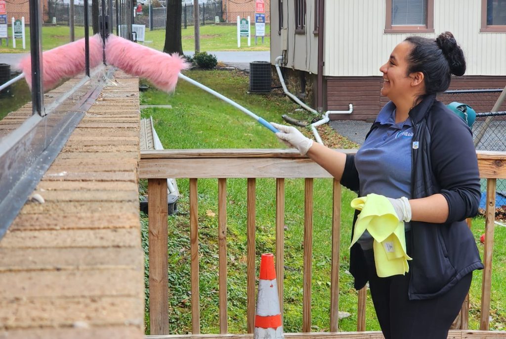 Janitorial services crew cleaning a commercial building in Baltimore, MD